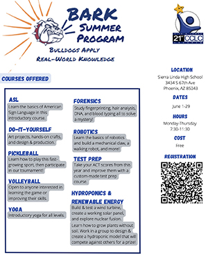 Sierra Linda High School Summer Camp flyer