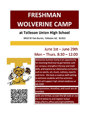 Tolleson Union High School Summer Camp flyer