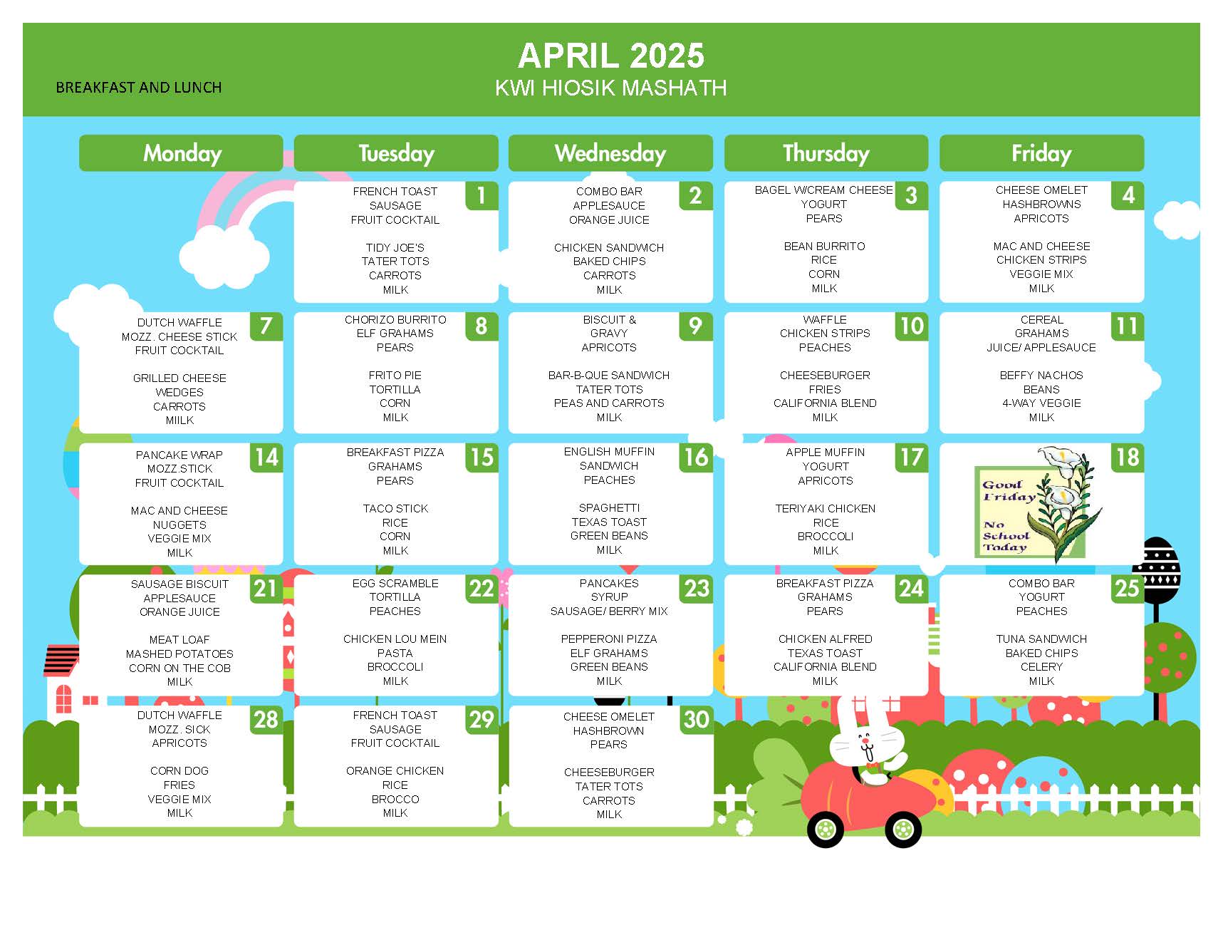 April 2025 Menu