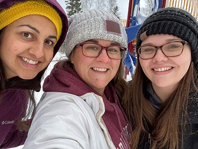 Three ladies outside in their winter attire